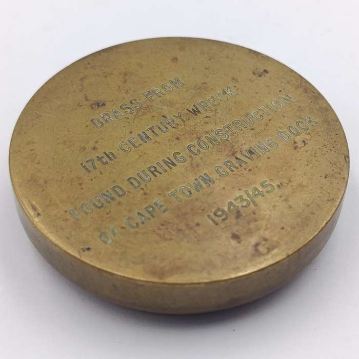 Piece of brass from 17th Century Wreck found during construction of Cape Town Graving dock 1943/45