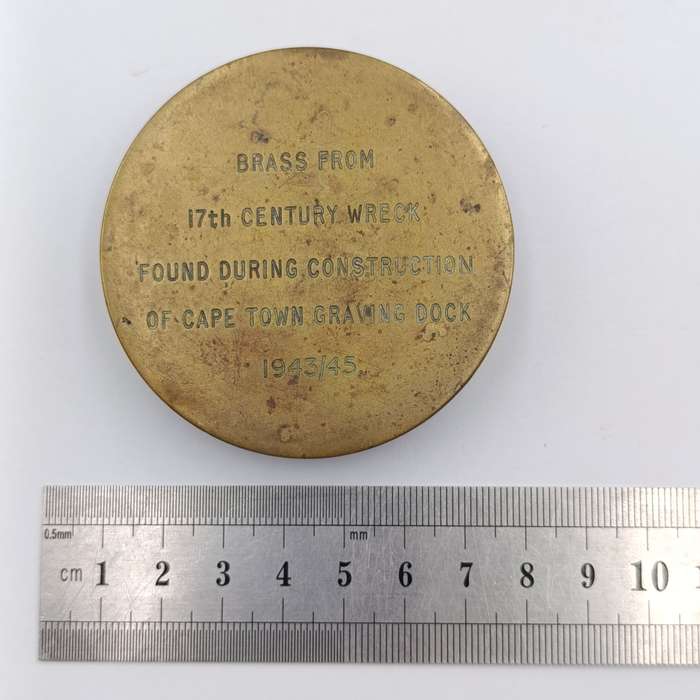 Piece of brass from 17th Century Wreck found during construction of Cape Town Graving dock 1943/45