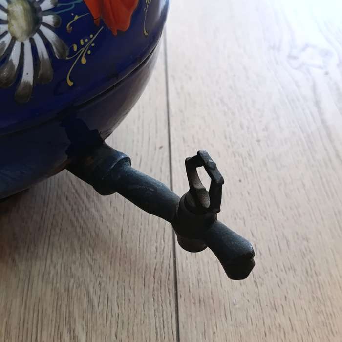 Vintage Enamel Samovar with beautiful hand painted flowers