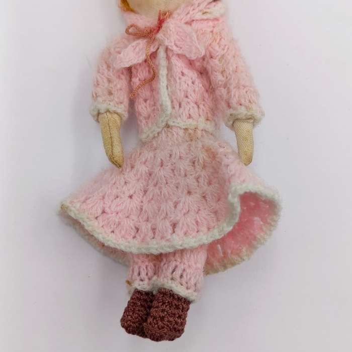 Vintage Japan Crochet Knitted doll, handmade miniature Dollhouse doll