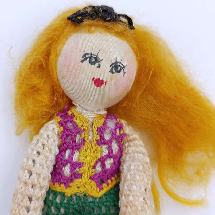 Vintage Japan Crochet Knitted doll, handmade Dollhouse doll