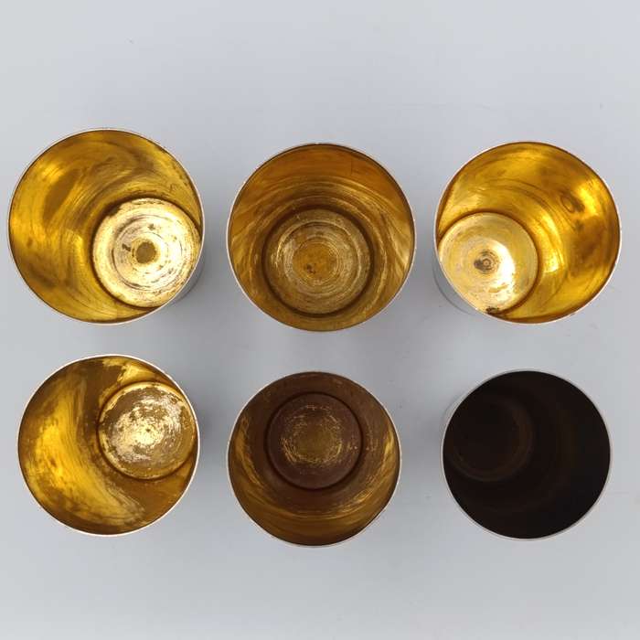 Set of 6 Antique stainless steel cups in original case