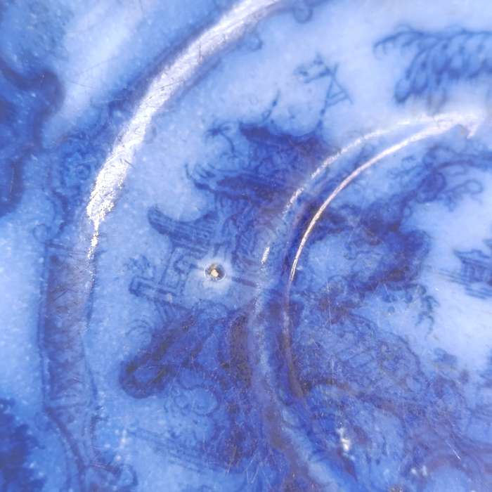 Antique Flow Blue Kin-Shan porcelain saucer by E.C and Co for Barry and Nephews