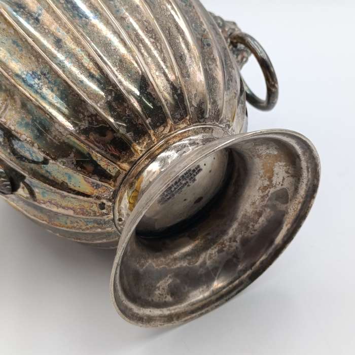 Vintage silverplated jar with lid and lion handles