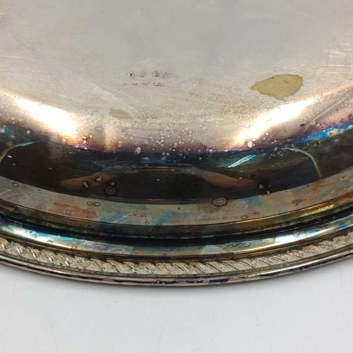 Antique silverplated oval serving dish with removable handle on lid