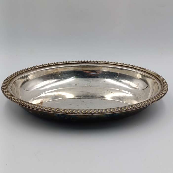 Antique silverplated oval serving dish with removable handle on lid