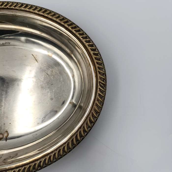 Antique silverplated oval serving dish with removable handle on lid