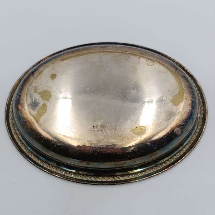 Antique silverplated oval serving dish with removable handle on lid