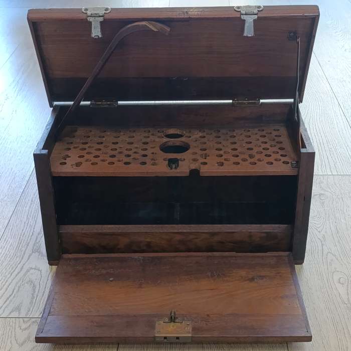 Antique wooden box converted to shooting case - marked P.B.de.V