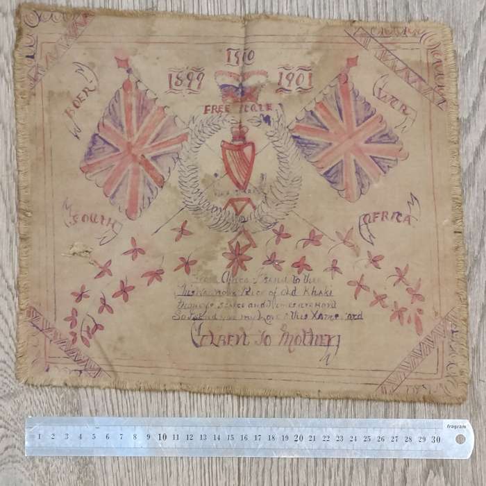 Boer War Soldiers khaki cloth xmas message - Irish regiment - From Albert to his mother