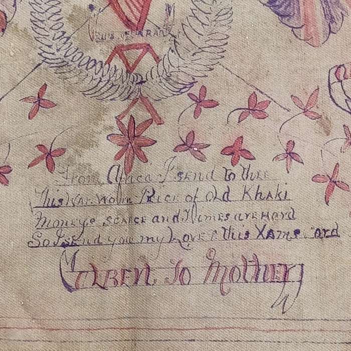 Boer War Soldiers khaki cloth xmas message - Irish regiment - From Albert to his mother