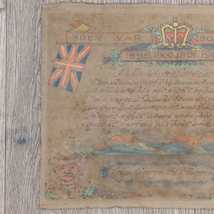 Boer War Soldiers khaki cloth greetings message - Scots Guard - From George to Florrie