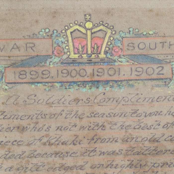 Boer War Soldiers khaki cloth greetings message - Scots Guard - From George to Florrie