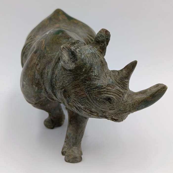 Vintage Green Serpentine stone Rhino sculpture