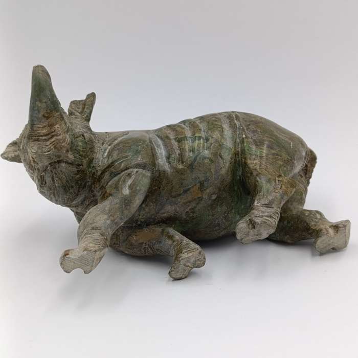 Vintage Green Serpentine stone Rhino sculpture