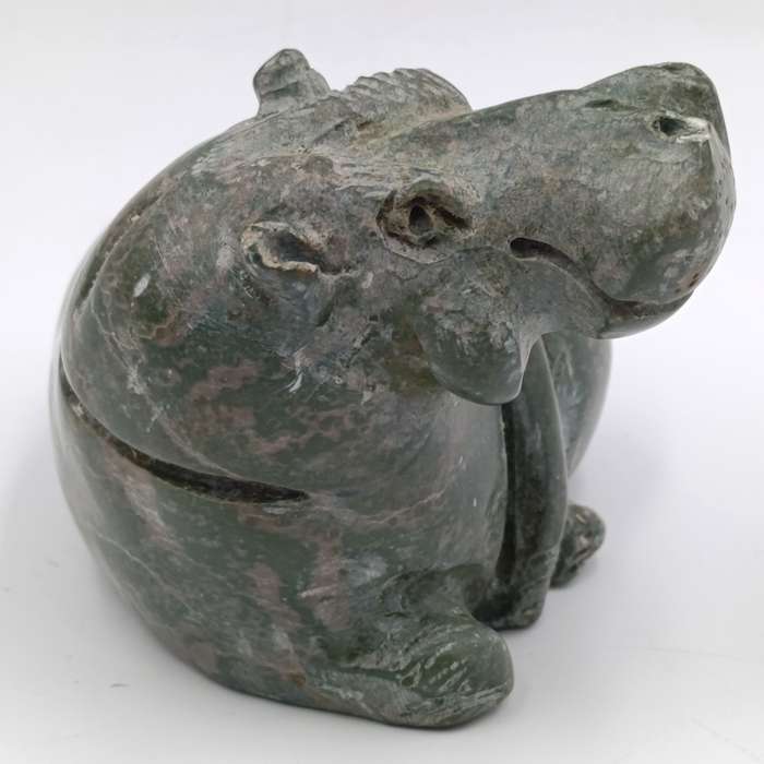 Vintage Green Serpentine stone Hippo carving