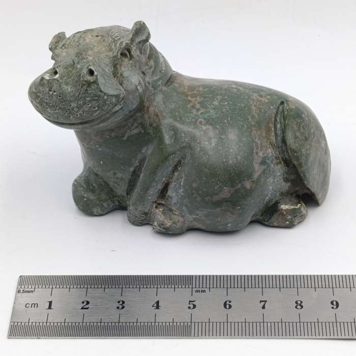 Vintage Green Serpentine stone Hippo carving