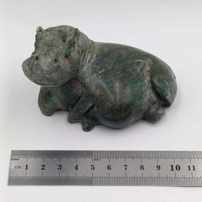 Vintage Green Serpentine stone Hippo carving