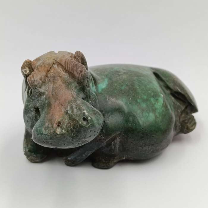Vintage Green Serpentine stone Hippo carving