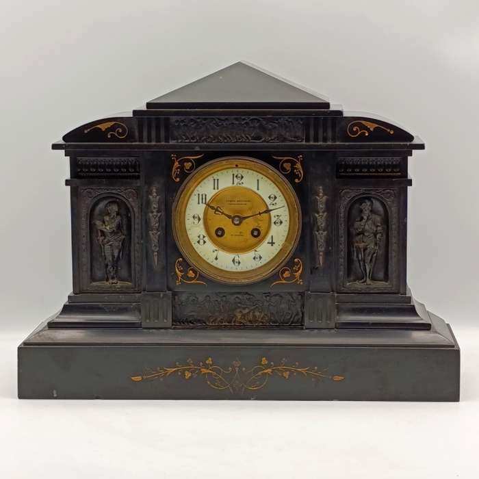 Antique Lavine Brothers Johannesburg marble stone mantle clock - runs and stops