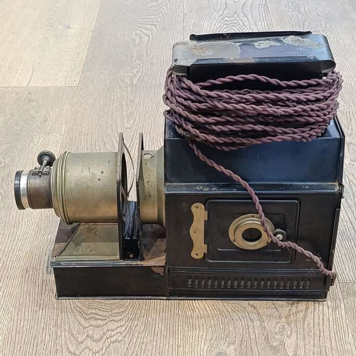 Antique Magic Lantern projector with 56 glass slides