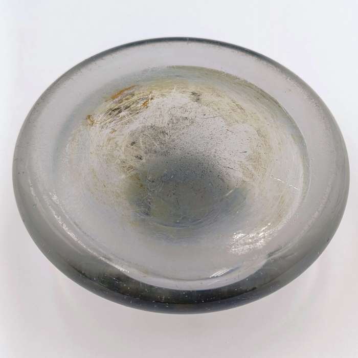 Antique lead glass inkwell with copper lid