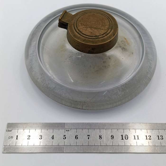 Antique lead glass inkwell with copper lid
