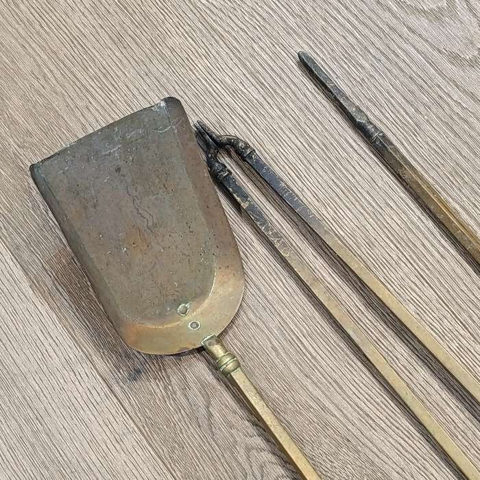 Set of 3 vintage brass fire tools