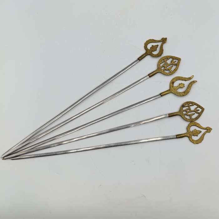 Lot of 10 vintage Turkish skewer sticks with brass tops
