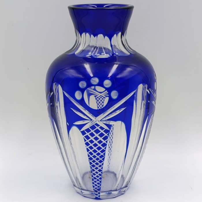 Vintage Cobalt blue cut to clear crystal vase