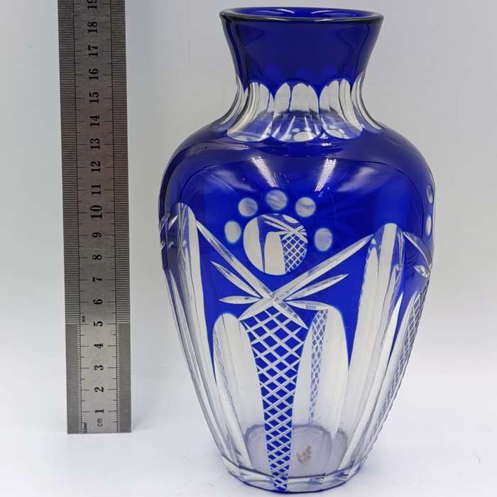 Vintage Cobalt blue cut to clear crystal vase