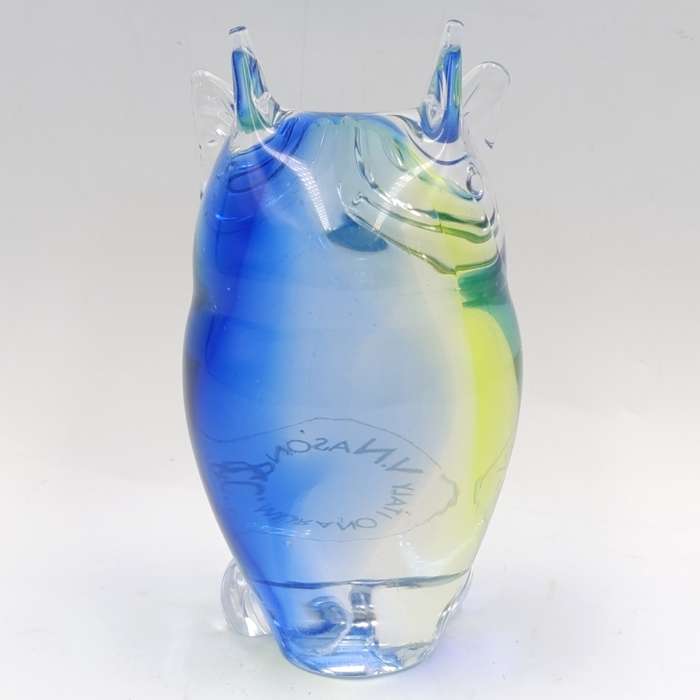 Vintage Blue Murano glass owl figurine / paperweight - some nose damage