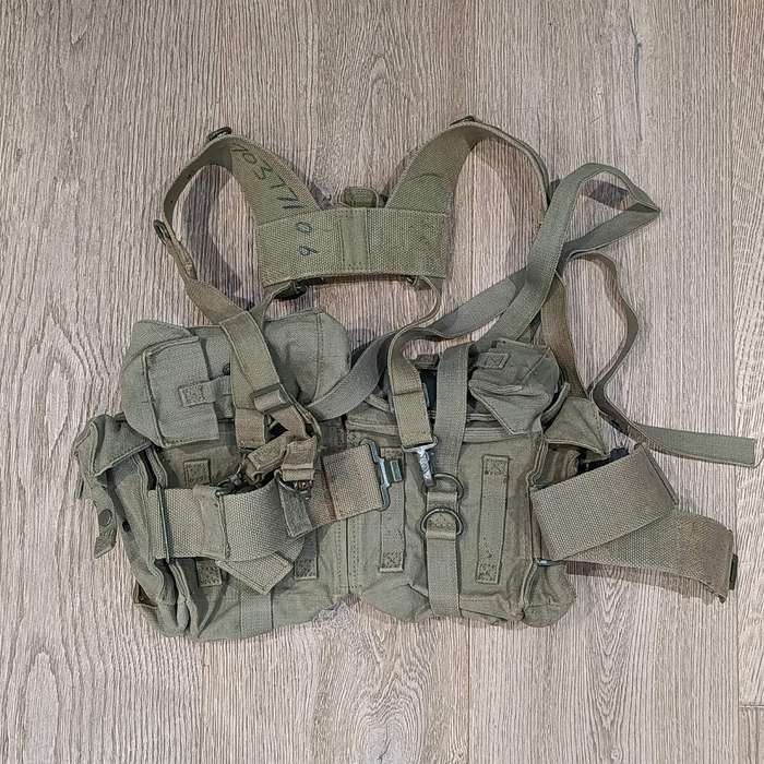Vintage South African webbing belt with ammo and kidney pouches