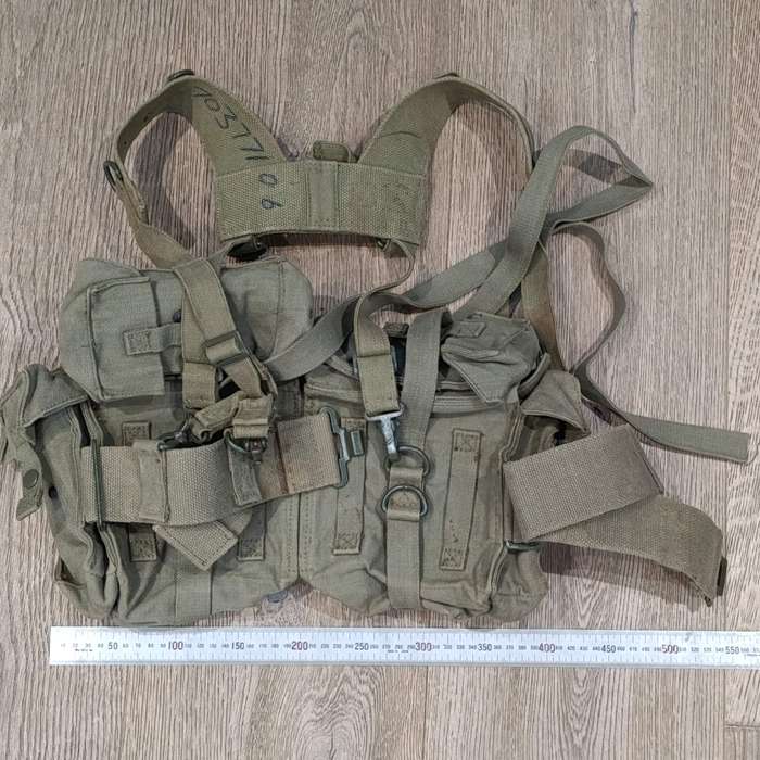 Vintage South African webbing belt with ammo and kidney pouches