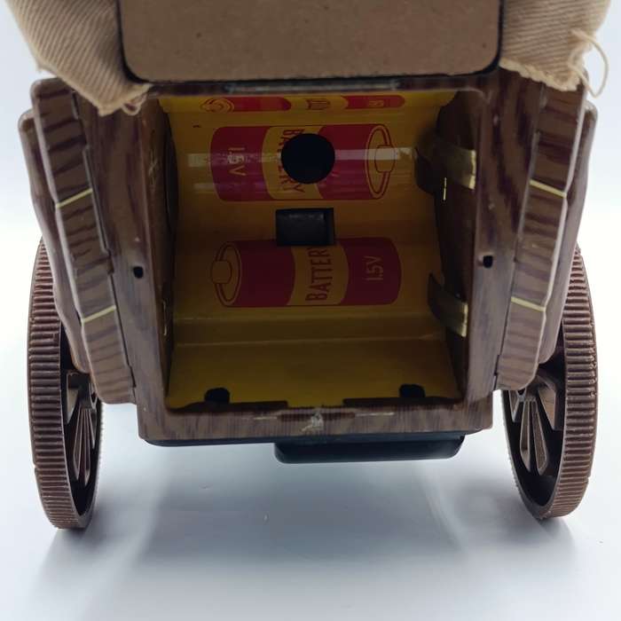 Vintage Japanese tinplate wagon master toy - battery operated - needs new strings