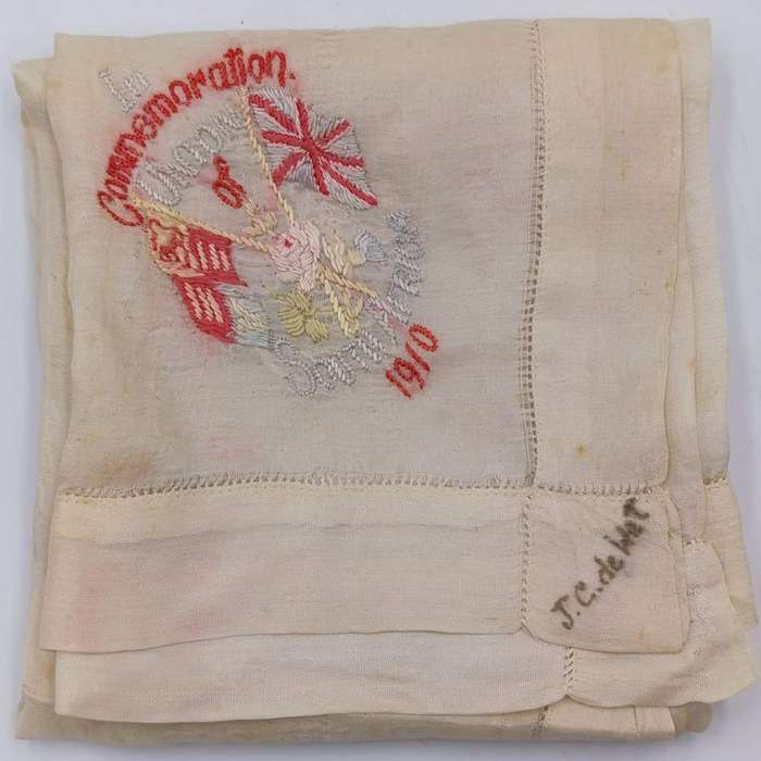 Handkerchief made in 1910 to commemorate the Union of South Africa - a bit faded
