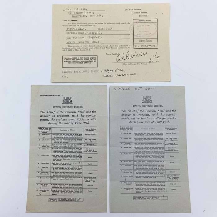 Set of 5 WW2 medals issued to 578145 HJ. Sem - with documents