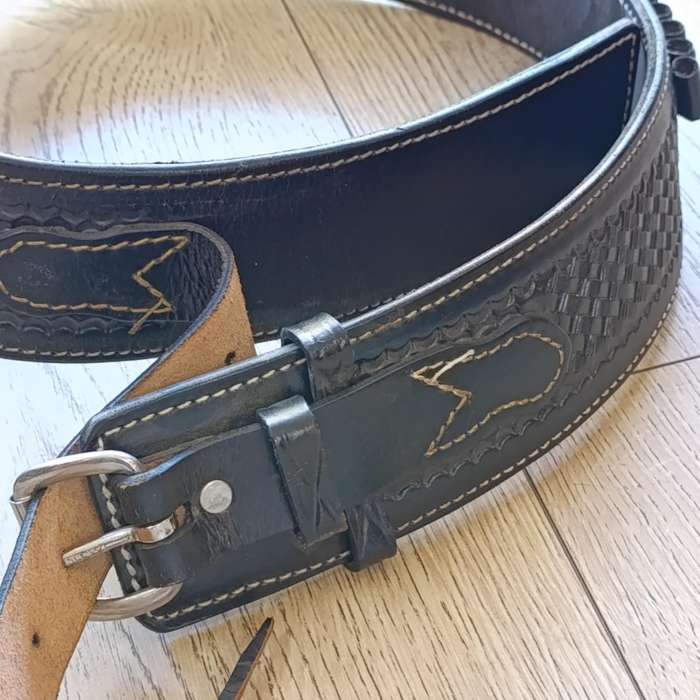 Vintage Black leather cowboy holster and belt for .357 revolver