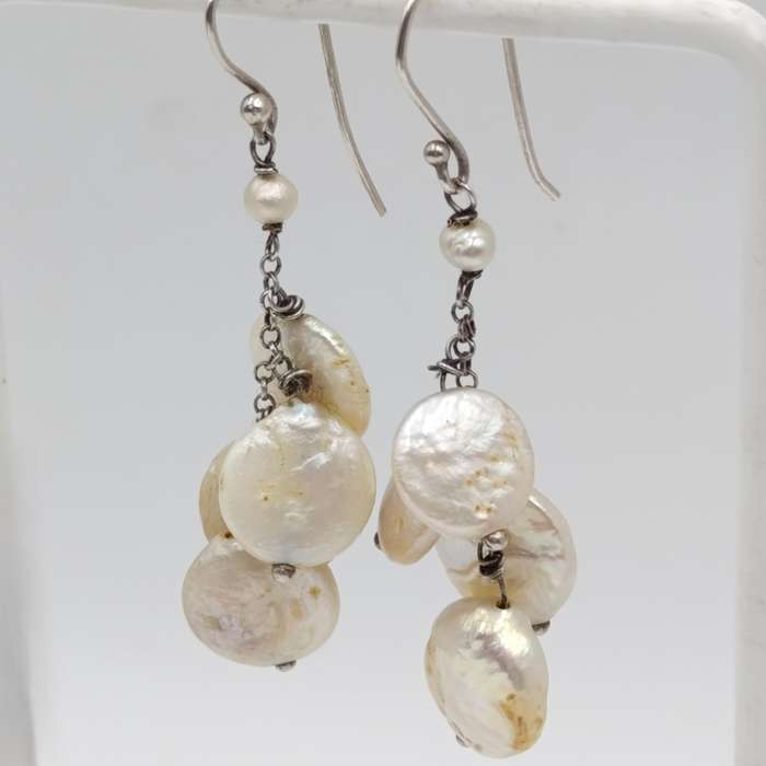 Pair of Sterling silver and cultured pearls earrings