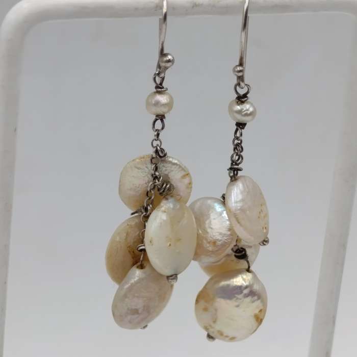 Pair of Sterling silver and cultured pearls earrings