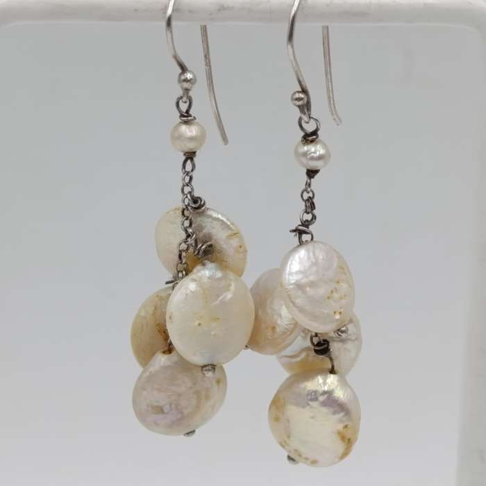 Pair of Sterling silver and cultured pearls earrings