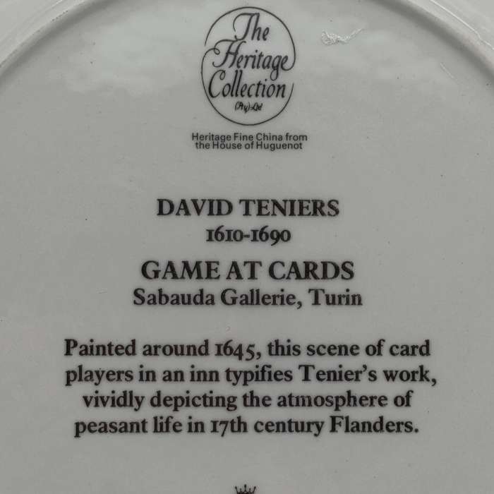 Dawid Teniers 1610-1690 Game at Cards porcelain plate - The Heritage collection