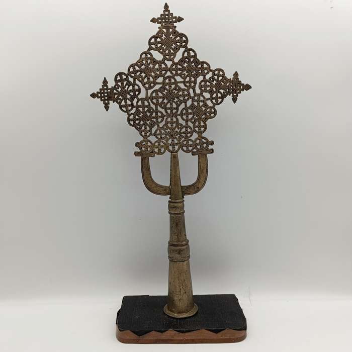 Vintage silvered bronze Ethopian cross sculpture