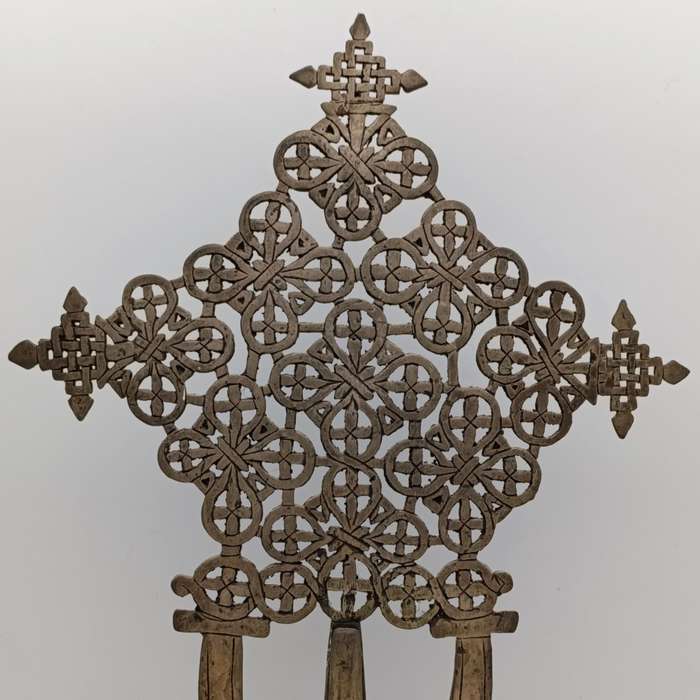 Vintage silvered bronze Ethopian cross sculpture