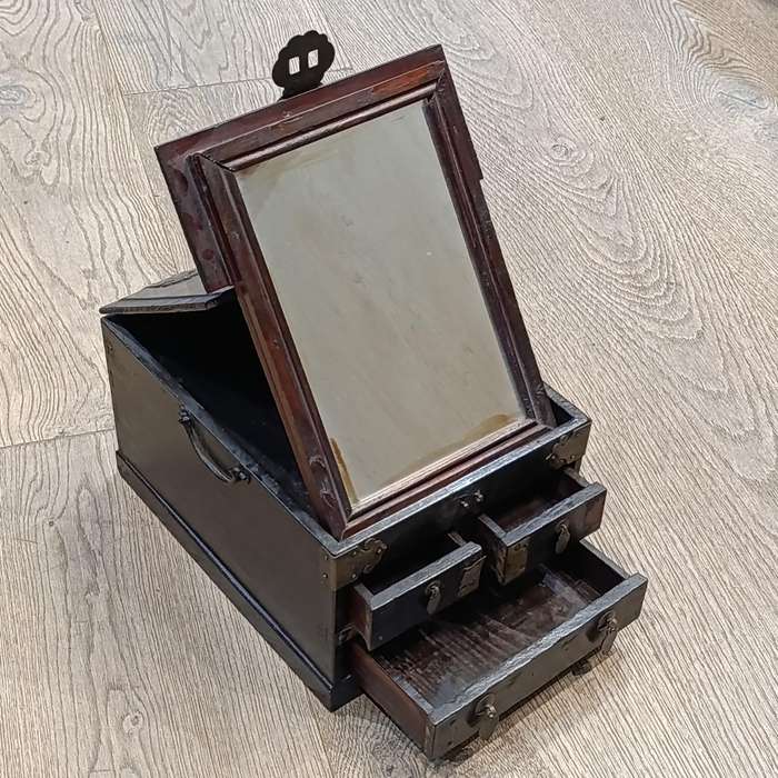 Antique Chinese jewellery box with mirror and 3 drawers