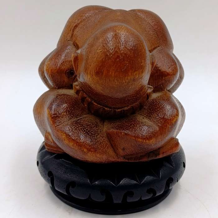 Handcarved wooden weeping buddha sculpture