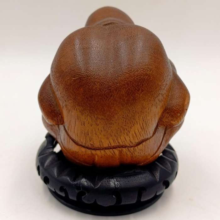 Handcarved wooden weeping buddha sculpture