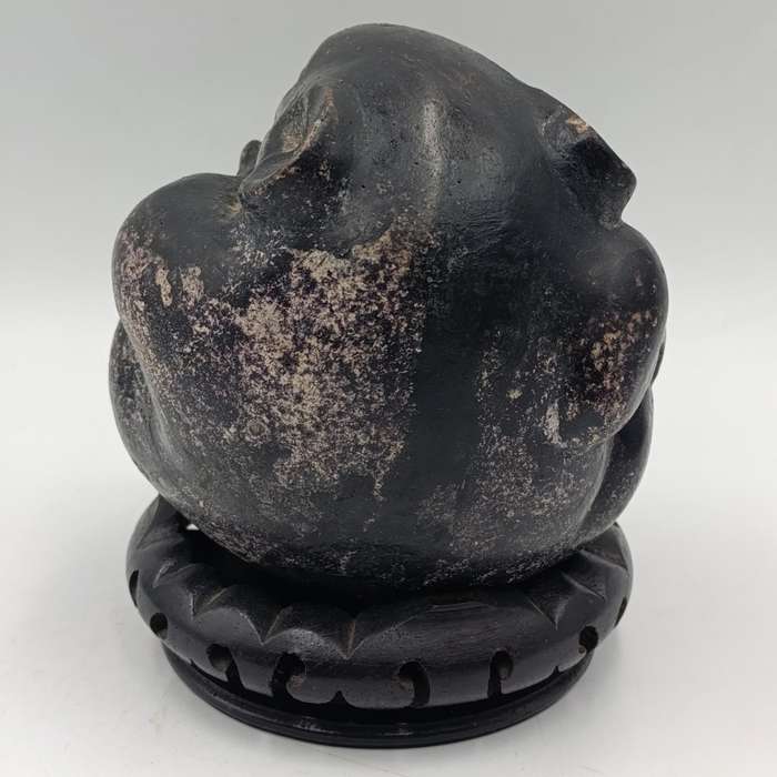 Vintage Japanese coiled mouse stone carving