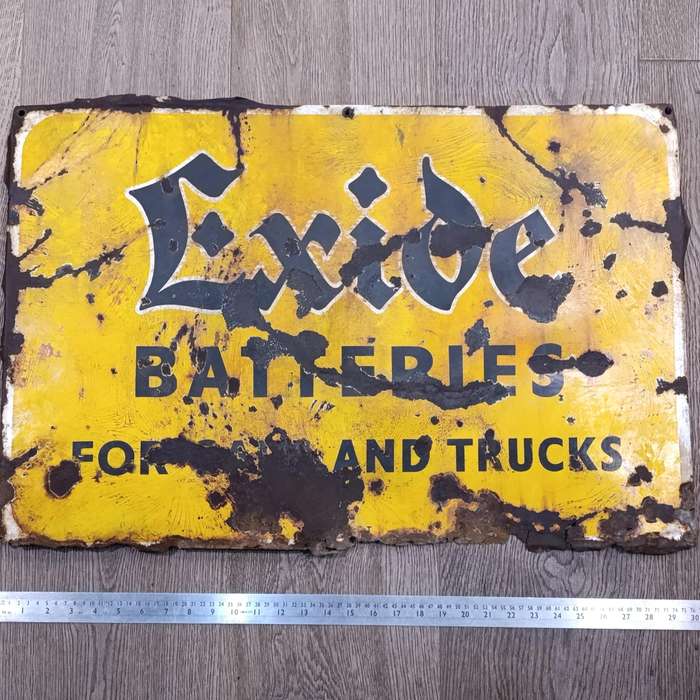 Vintage Exide Batteries for Cars and Trucks enamel sign