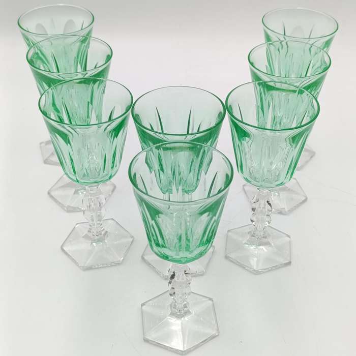 Set of 8 Uranium glass Lemon green glasses - Arte Nouveau